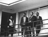 Martin Luther King 1968. április 3-án. Egy nappal később ugyanezen a helyen lőtték le őt.