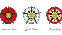 A rivális felek címerei és az egyesített Tudor-rózsa