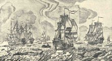 Baszk bálnavadász hajókat ábrázoló metszet
