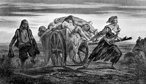 Járványban elhunytak holttesteinek szállítása a középkorban (kép forrása: ancient-origins.net)