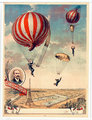 Charles Leroux ejtőernyős bemutatójának akrobatikus jelenetei korabeli plakáton