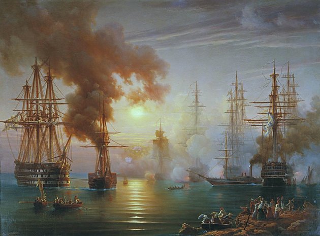 Orosz hadihajók a Fekete-tengeren zajlott a szinopei csata után,1853-ban