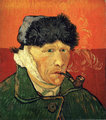 Vincent van Gogh önarcképe levágott füllel és pipával