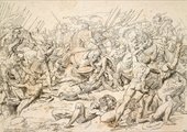 Szókratész megmenti Alkibiadészt a poteidaiai csatában (18. századi metszet)