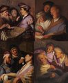 Rembrandt érzékeket bemutató sorozata (az óramutató járása szerint, bal fentről): Látás, Hallás, Tapintás, Szaglás